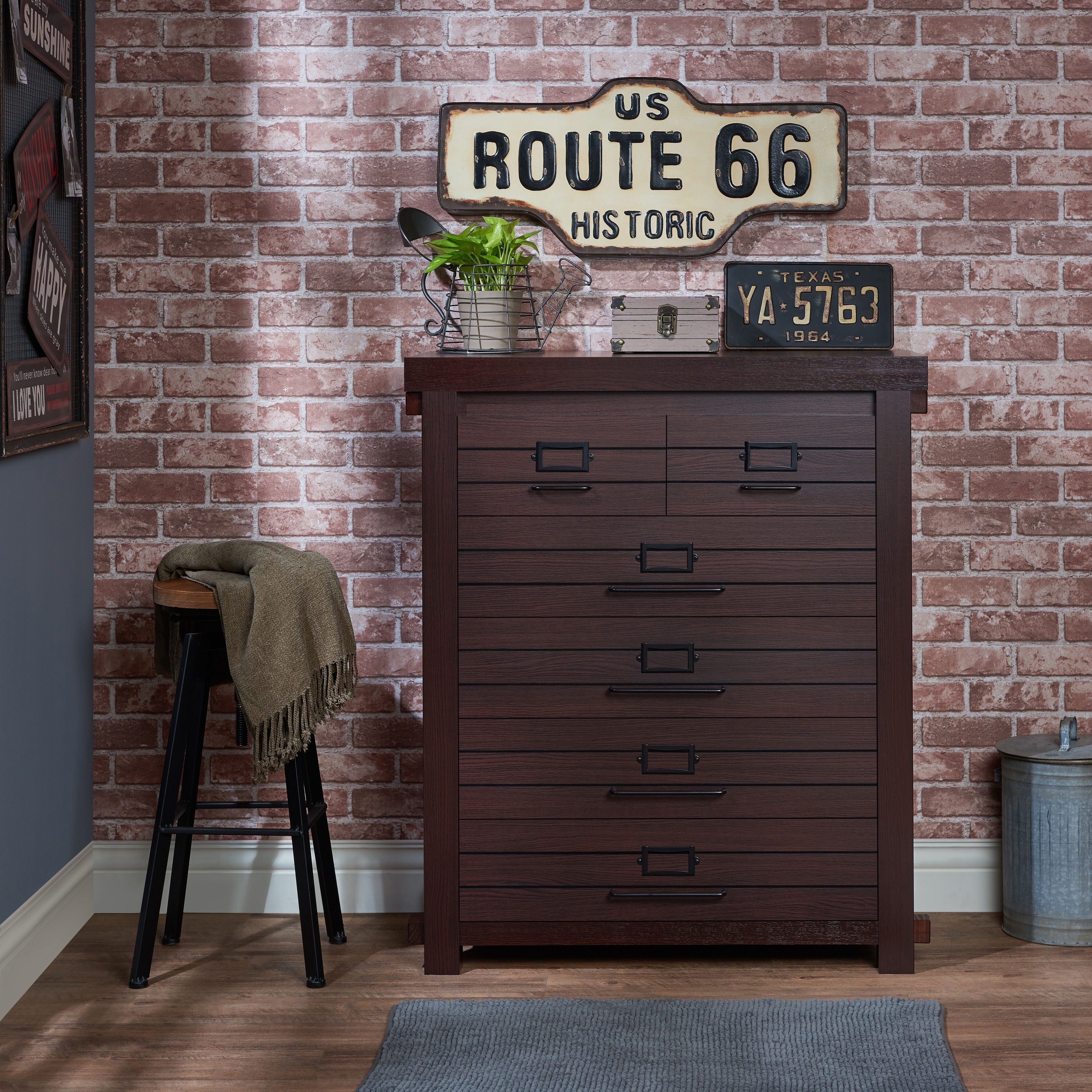 DH BASIC Rustic Espresso 42 Inch 6 Drawer VerticalundefinedDresser